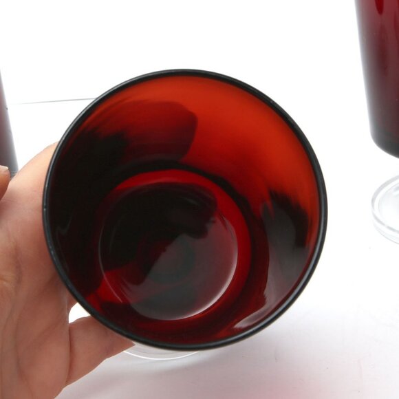 Vintage 70s Cristal D'Arques of France Cavalier Wine Goblets Glasses Ruby Red x5 - Picture 12 of 13